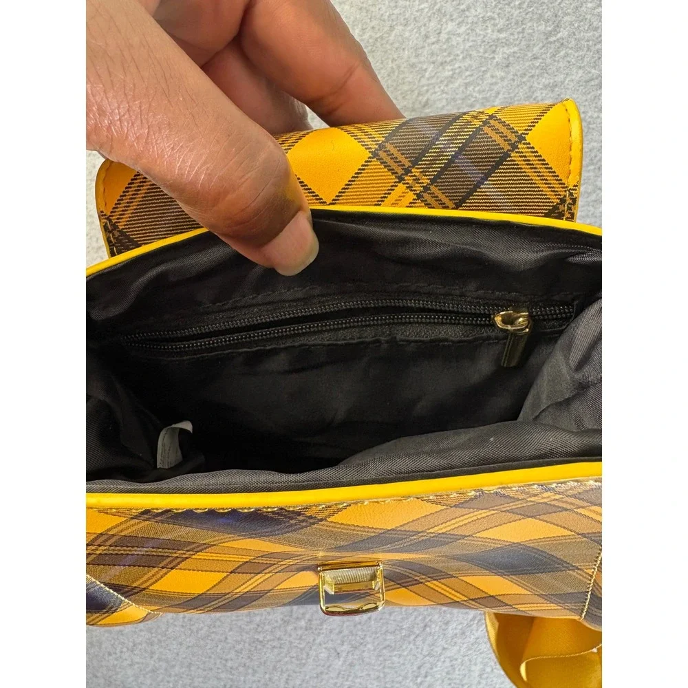Yellow Plaid Crossbody Satchel Bag Gold Hardware Adjustable Strap Top Handle - Picture 9 of 16